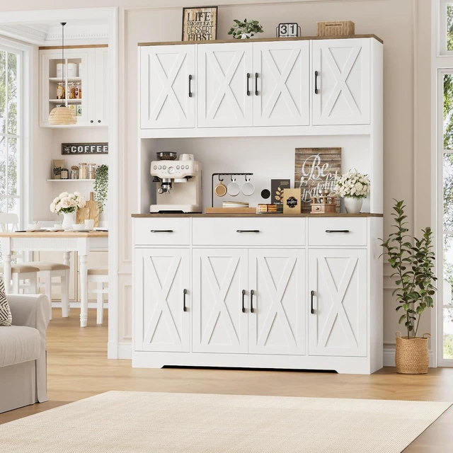Alt view image 2 of 7 - 71" Tall Kitchen Pantry Storage Cabinet, 55" W Kitchen Hutch, White