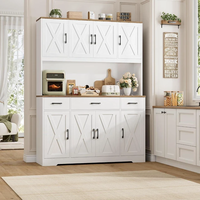 Alt view image 3 of 7 - 71" Tall Kitchen Pantry Storage Cabinet, 55" W Kitchen Hutch, White