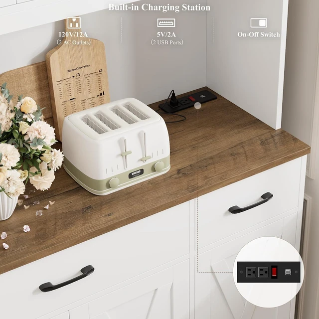 Alt view image 6 of 7 - 71" Tall Kitchen Pantry Storage Cabinet, 55" W Kitchen Hutch, White