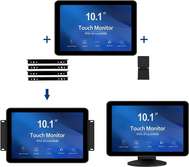 Alt view image 2 of 6 - 10.1 inch 10 Points Front Waterproof Industrial Open Frame PCAP Touch Screen LCD Display Monitor 1280x800 Black