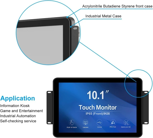 Alt view image 4 of 6 - 10.1 inch 10 Points Front Waterproof Industrial Open Frame PCAP Touch Screen LCD Display Monitor 1280x800 Black