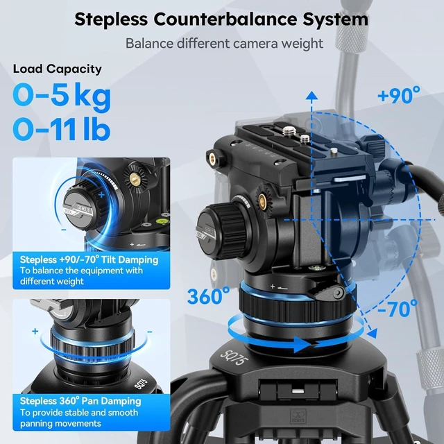 Alt view image 2 of 7 - 71''/181cm Carbon Fiber Video Tripod, Stepless Damping Fluid Head