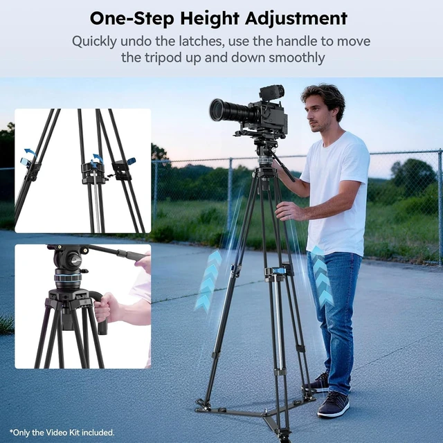 Alt view image 4 of 7 - 71''/181cm Carbon Fiber Video Tripod, Stepless Damping Fluid Head
