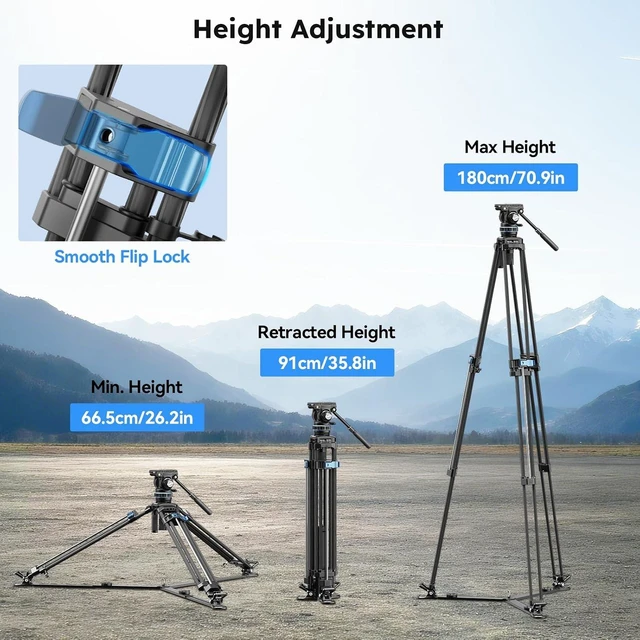 Alt view image 5 of 7 - 71''/181cm Carbon Fiber Video Tripod, Stepless Damping Fluid Head