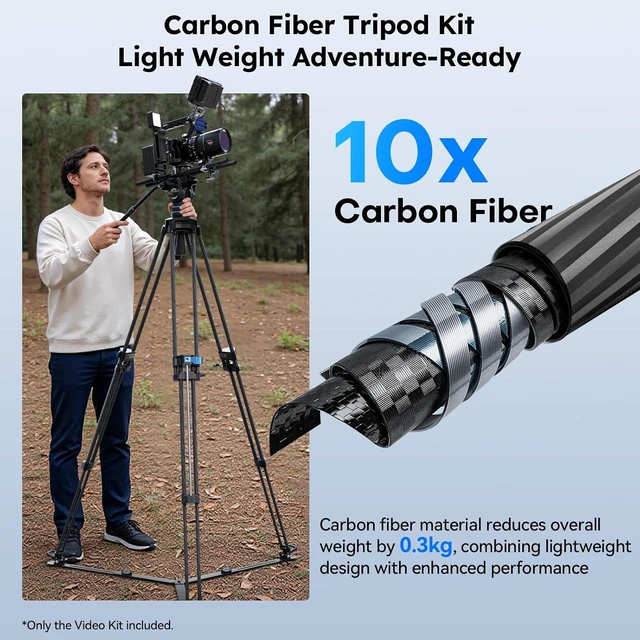 Alt view image 6 of 7 - 71''/181cm Carbon Fiber Video Tripod, Stepless Damping Fluid Head