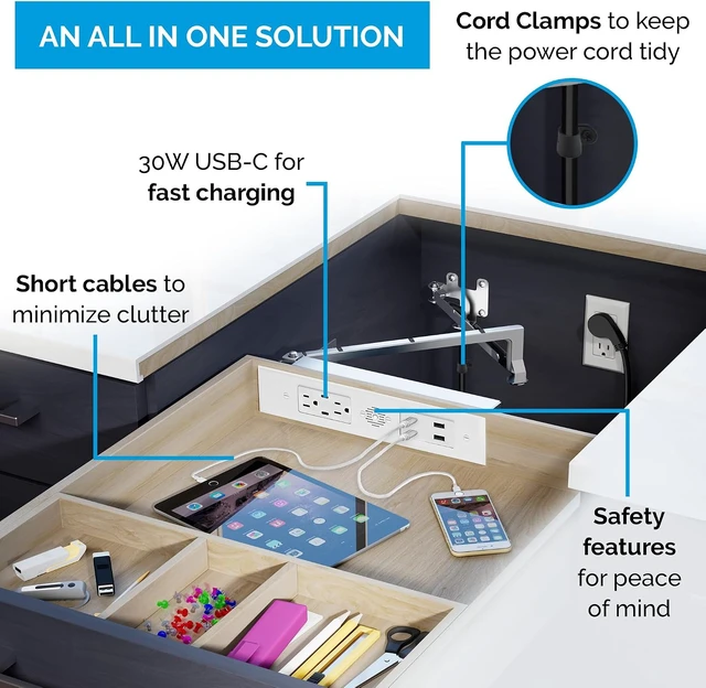 Alt view image 2 of 6 - in-Drawer Outlet Kit, 4 30W USB-C, 2 USB-A & 2 AC