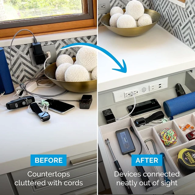 Alt view image 3 of 6 - in-Drawer Outlet Kit, 4 30W USB-C, 2 USB-A & 2 AC