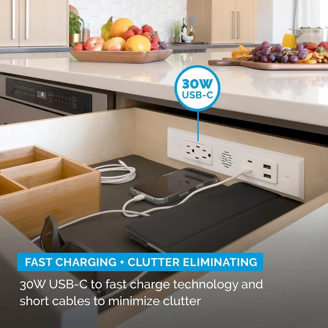 Alt view image 6 of 6 - in-Drawer Outlet Kit, 4 30W USB-C, 2 USB-A & 2 AC