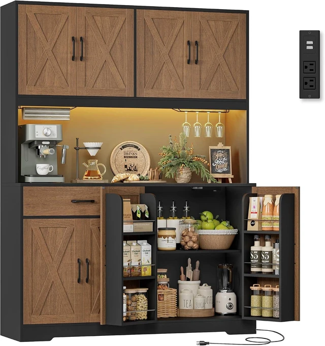 Main image of 55" W Kitchen Pantry Storage Cabinet, 72" Hutch Cabinet, Brown