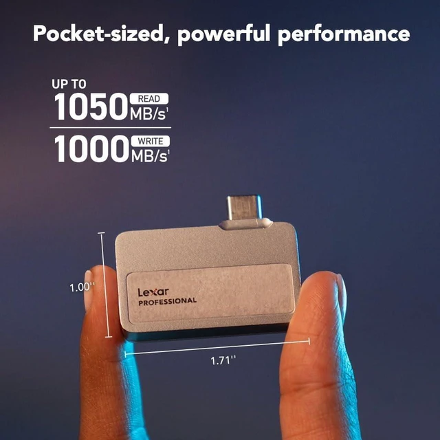 Alt view image 2 of 7 - 2TB Professional Go Portable SSD, Supports 4K 60fps ProRes, Up to 1050MB/s, USB 3.2 Gen 2, Rugged, IP65, Ultracompact, Compatible w/iPhone 15/16 (Not 17), External SSD (LSL400X002T-RNSNU)