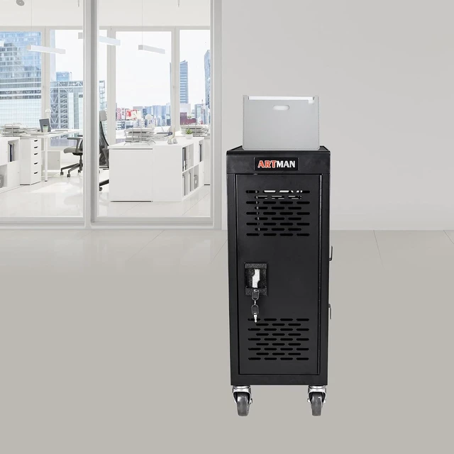 Alt view image 5 of 6 - 16-Device Mobile Charging Cart with Charging Power Strip and Front and Rear Access Locks, Cable Management, Up to 14", Safe Charging Cabinet for Chromebooks, Tablets, Laptops Black