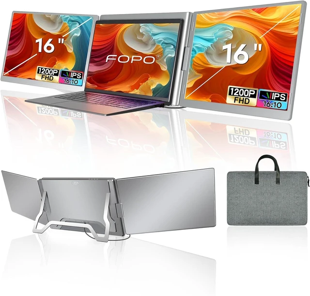 Main image of 16" Laptop Screen Extender Monitor Portable, Quad Monitor, Just 1 Cable for 3 Screens, FHD 1080P IPS Laptop Extender Compatible with Wins/Mac for 13.6" - 18.5" Laptops