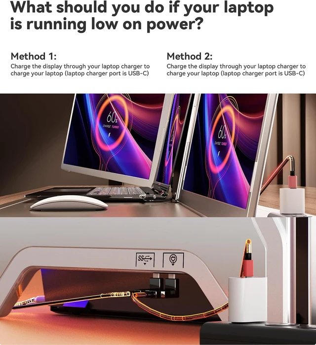 Alt view image 5 of 7 - 16" Laptop Screen Extender Monitor Portable, Quad Monitor, Just 1 Cable for 3 Screens, FHD 1080P IPS Laptop Extender Compatible with Wins/Mac for 13.6" - 18.5" Laptops