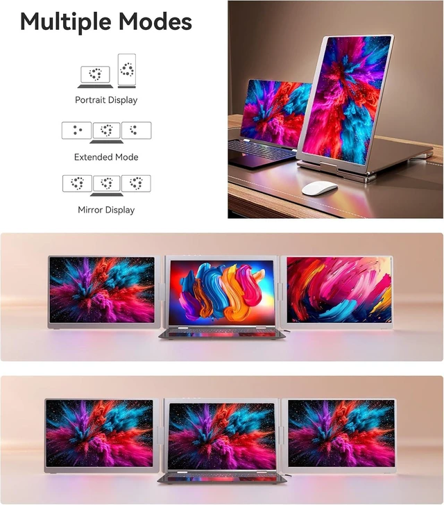 Alt view image 7 of 7 - 16" Laptop Screen Extender Monitor Portable, Quad Monitor, Just 1 Cable for 3 Screens, FHD 1080P IPS Laptop Extender Compatible with Wins/Mac for 13.6" - 18.5" Laptops