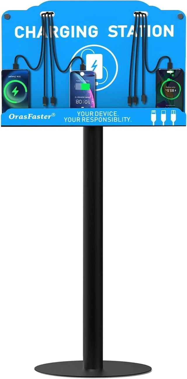 Main image of Floor Standing Cell Phone Charging Station Multi-Device Station with 8 Charger Ports Compatible with Smartphones Tablets Application for Schools, Office, Shopping Malls