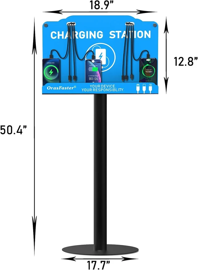 Alt view image 2 of 7 - Floor Standing Cell Phone Charging Station Multi-Device Station with 8 Charger Ports Compatible with Smartphones Tablets Application for Schools, Office, Shopping Malls