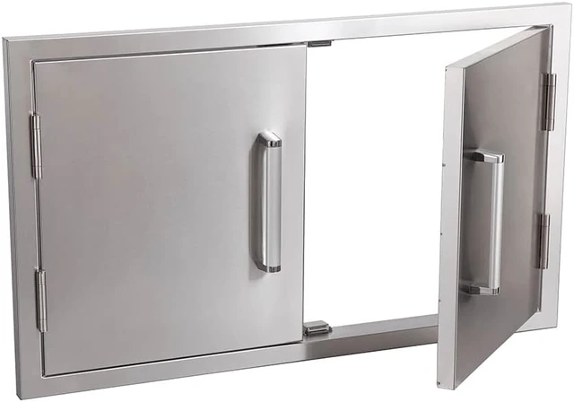 Alt view image 2 of 7 - Outdoor Kitchen Double Access Door,33x22 Inch,304 Stainless Steel BBQ Grill Doors,Silver