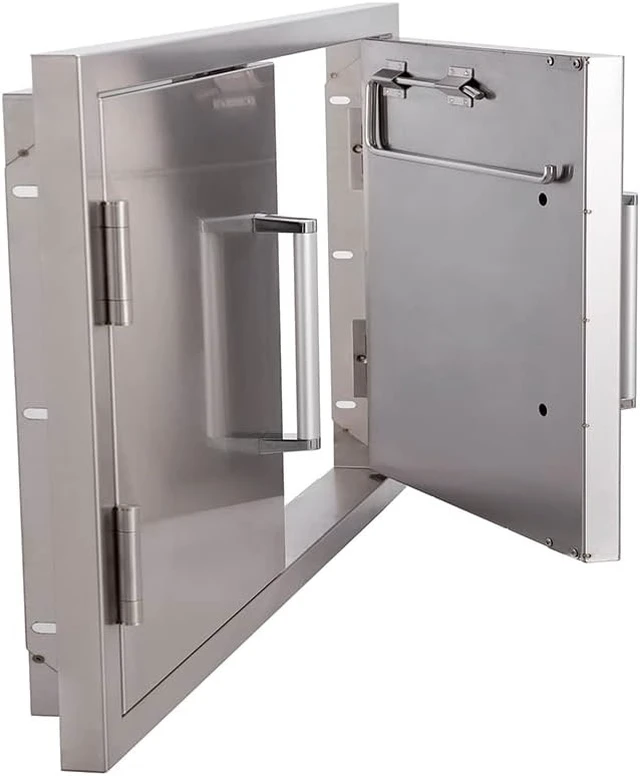 Alt view image 6 of 7 - Outdoor Kitchen Double Access Door,33x22 Inch,304 Stainless Steel BBQ Grill Doors,Silver
