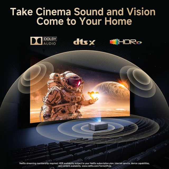 Alt view image 4 of 7 - 4K-Projector with WiFi and Bluetooth, AI Auto Focus&6D Keystone Dolby Audio HDR10+, Smart Projector with Built-in Apps, Outdoor Movie Portable for Home Theater, Bedroom, Ceiling