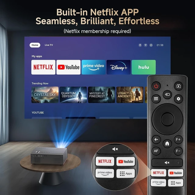 Alt view image 3 of 7 - 4K-Projector with WiFi and Bluetooth, AI Auto Focus&6D Keystone Dolby Audio HDR10+, Smart Projector with Built-in Apps, Outdoor Movie Portable for Home Theater, Bedroom, Ceiling