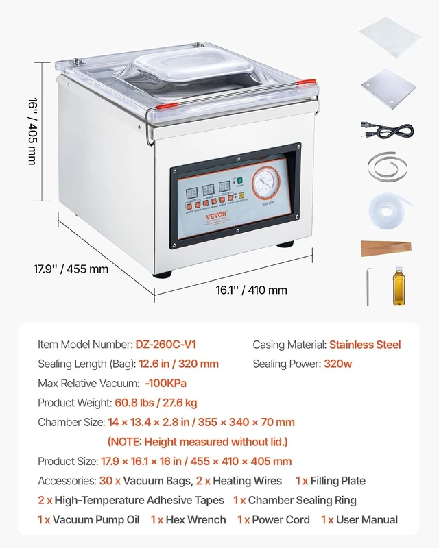Alt view image 7 of 7 - Chamber Vacuum Sealer 320W Sealing Power 12.6 Inch Sealing Length