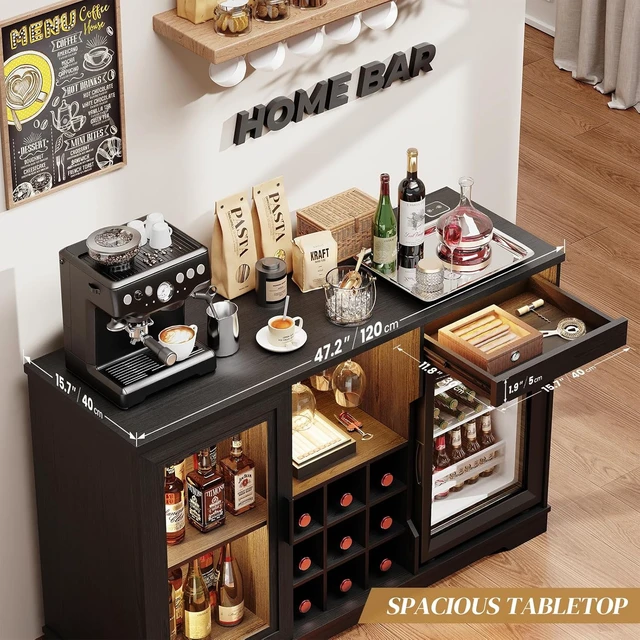 Alt view image 3 of 7 - Large Coffee Bar Cabinet with Fridge (Fridge Included)