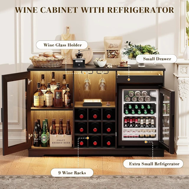 Alt view image 7 of 7 - Large Coffee Bar Cabinet with Fridge (Fridge Included)