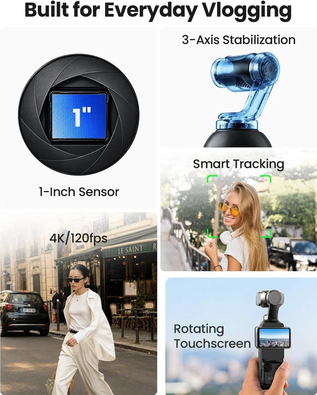 Alt view image 6 of 7 - Xtra Muse, Vlogging Camera with 1'' CMOS & 4K/120fps Videos, Pocket Camera with 3-Axis Gimbal Stabilizer, Fast Focusing, Face/Object Tracking, Digital Video Camera for Photography, Digital Camera