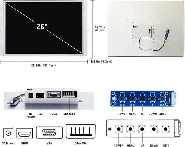 Alt view image 2 of 6 - 26 inch Arcade Monitor, 4:3 Ratio LCD Gaming Monitor for HDMI/VGA/CGA/EGA Arcade Machine