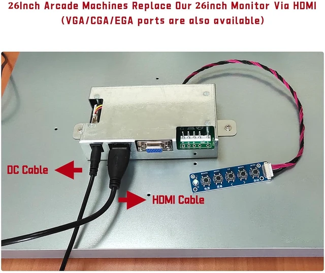 Alt view image 5 of 6 - 26 inch Arcade Monitor, 4:3 Ratio LCD Gaming Monitor for HDMI/VGA/CGA/EGA Arcade Machine