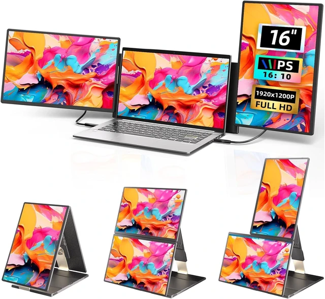 Main image of Triple Laptop Screen Extender, 16" Triple Screen Laptop Monitor Extender, FHD 1200P IPS Triple Monitor, 235° Rotation Plug&Play for Multi-Screen Work/Travel/Conference/Study