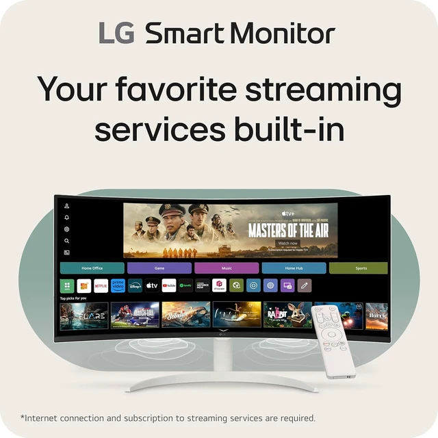 Alt view image 2 of 7 - 34SR60QC-W 34-inch QHD (3440x1440) Curved Smart Monitor with Streaming, UltraWide Screen, webOS, HDR10, 100Hz, Built-in Speaker, AirPlay2, Screen Share, Bluetooth, ThinQ App, White