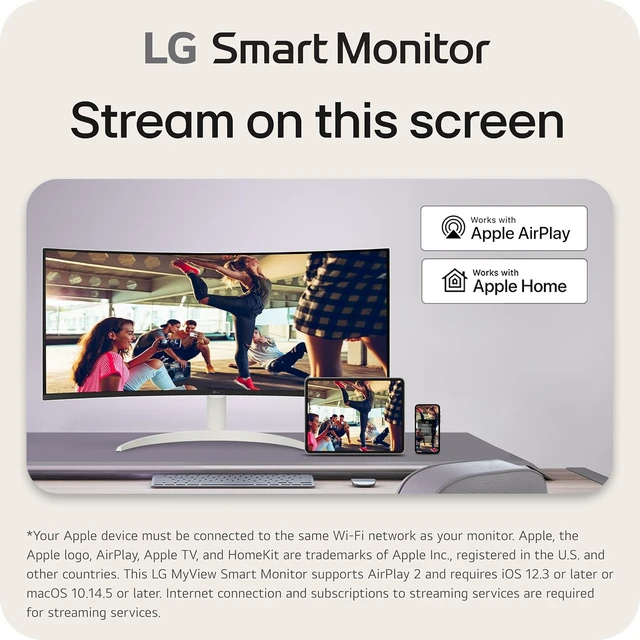 Alt view image 3 of 7 - 34SR60QC-W 34-inch QHD (3440x1440) Curved Smart Monitor with Streaming, UltraWide Screen, webOS, HDR10, 100Hz, Built-in Speaker, AirPlay2, Screen Share, Bluetooth, ThinQ App, White