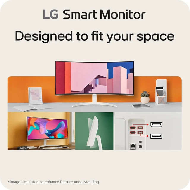 Alt view image 6 of 7 - 34SR60QC-W 34-inch QHD (3440x1440) Curved Smart Monitor with Streaming, UltraWide Screen, webOS, HDR10, 100Hz, Built-in Speaker, AirPlay2, Screen Share, Bluetooth, ThinQ App, White