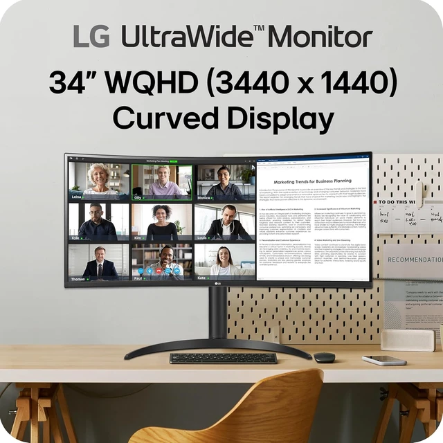 Alt view image 2 of 7 - 34WR55QK-B 34-inch UltraWide WQHD (3440 x 1440) Curved Computer Monitor, 100Hz, 5ms, HDR10, Reader Mode, HDMI, DisplayPort, USB Type-C, Tilt/Height Adjustable Stand, Black