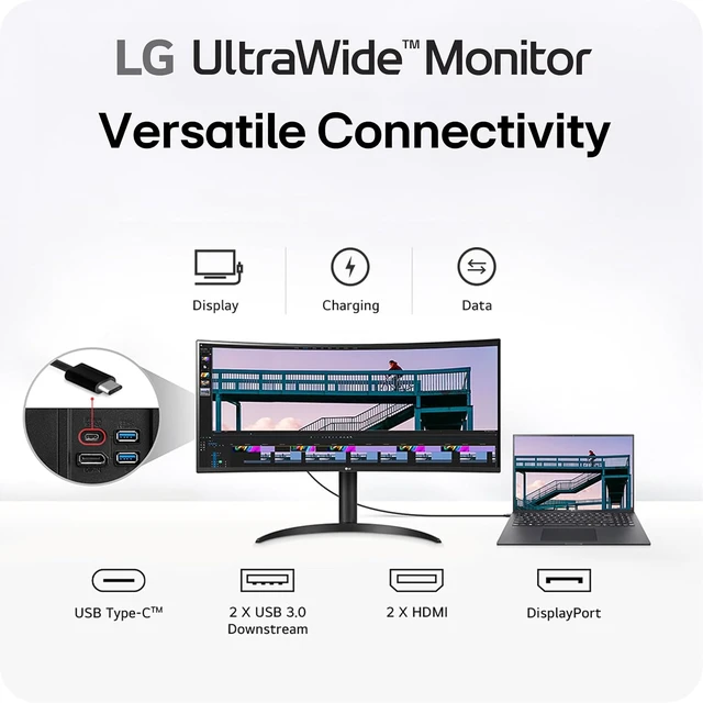 Alt view image 4 of 7 - 34WR55QK-B 34-inch UltraWide WQHD (3440 x 1440) Curved Computer Monitor, 100Hz, 5ms, HDR10, Reader Mode, HDMI, DisplayPort, USB Type-C, Tilt/Height Adjustable Stand, Black