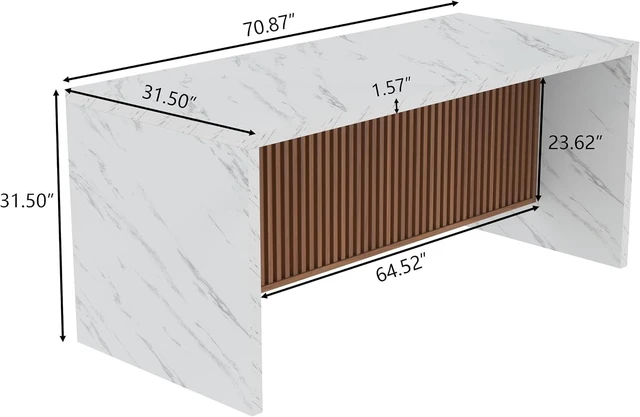 Alt view image 2 of 7 - 71" Large Imitation Marble Dining Table for 6-8 People, with LED Lights