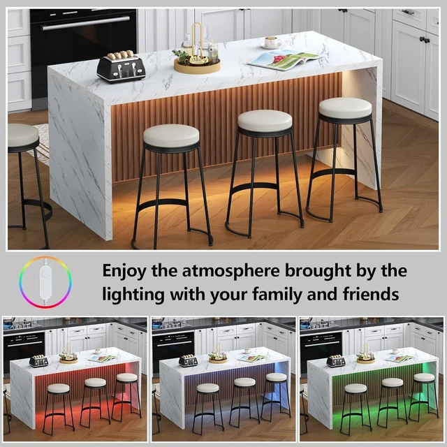Alt view image 4 of 7 - 71" Large Imitation Marble Dining Table for 6-8 People, with LED Lights