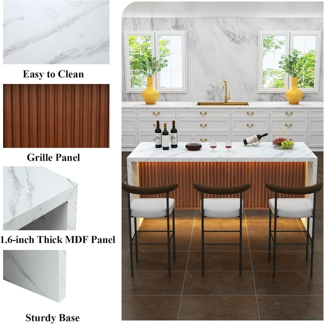 Alt view image 5 of 7 - 71" Large Imitation Marble Dining Table for 6-8 People, with LED Lights