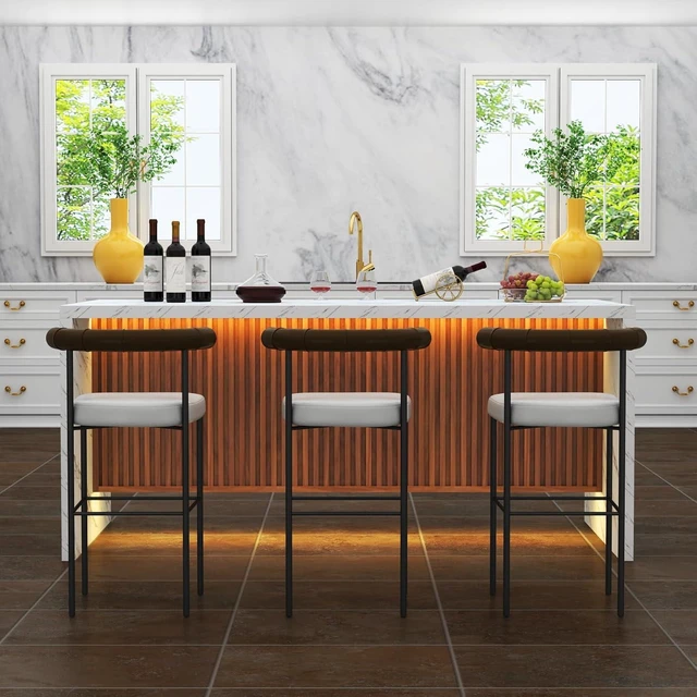 Alt view image 7 of 7 - 71" Large Imitation Marble Dining Table for 6-8 People, with LED Lights