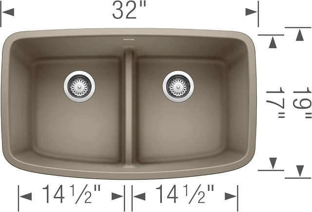 Alt view image 2 of 5 - Valea Equal Double Bowl Kitchen Sink with Low Divide, Truffle