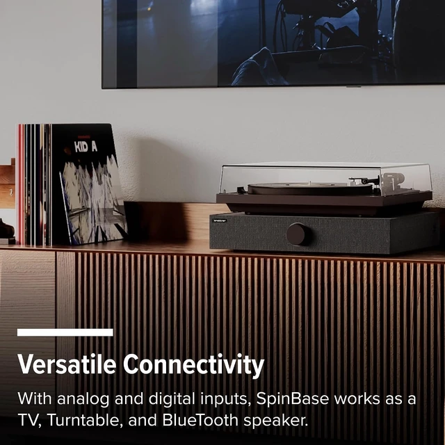 Alt view image 3 of 7 - Spinbase 2 Speaker System Designed for Turntables; Phono Input, BT, Analog and Optical Input, ISOGroove Anti-Feedback, with Remote Control - (White)