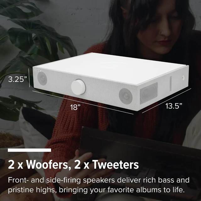 Alt view image 5 of 7 - Spinbase 2 Speaker System Designed for Turntables; Phono Input, BT, Analog and Optical Input, ISOGroove Anti-Feedback, with Remote Control - (White)