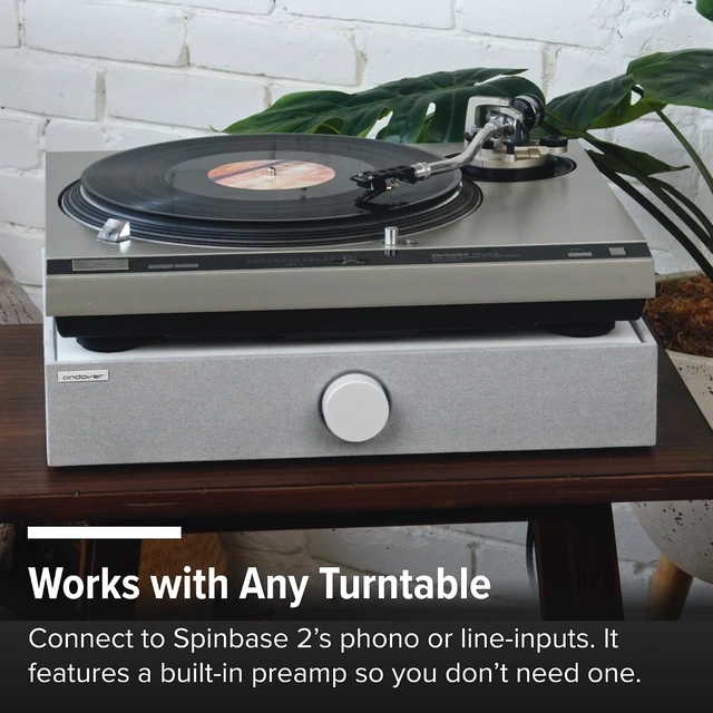 Alt view image 4 of 7 - Spinbase 2 Speaker System Designed for Turntables; Phono Input, BT, Analog and Optical Input, ISOGroove Anti-Feedback, with Remote Control - (White)