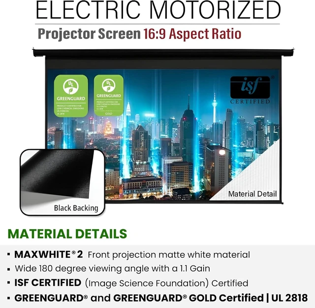 Alt view image 2 of 7 - 125-Inch Motorized Projector Screen, 16:9, Electric Drop Down with Remote, Wall or Ceiling Mount, 4K/8K Ready, AK-MOTORIZE125H2.