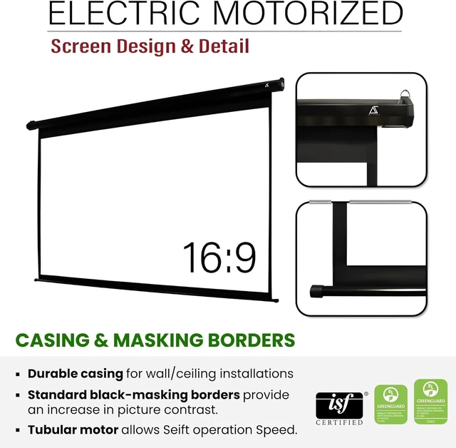 Alt view image 4 of 7 - 125-Inch Motorized Projector Screen, 16:9, Electric Drop Down with Remote, Wall or Ceiling Mount, 4K/8K Ready, AK-MOTORIZE125H2.