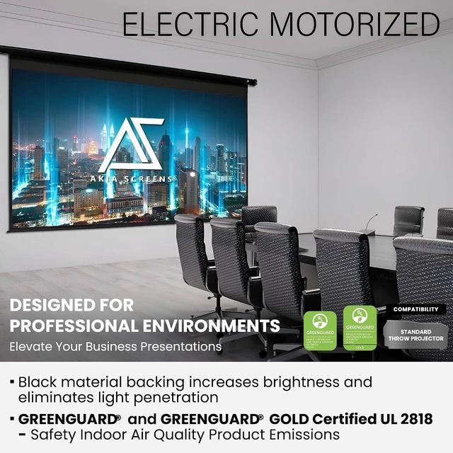 Alt view image 7 of 7 - 125-Inch Motorized Projector Screen, 16:9, Electric Drop Down with Remote, Wall or Ceiling Mount, 4K/8K Ready, AK-MOTORIZE125H2.