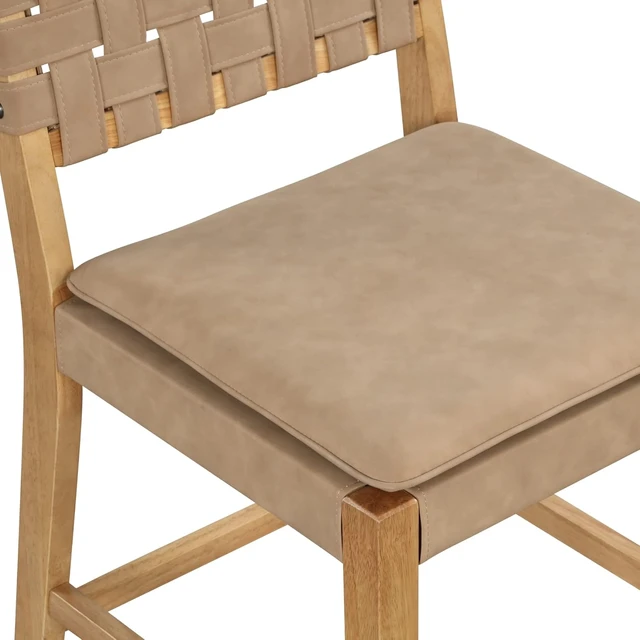 Alt view image 7 of 7 - Cohen Mid-Century Modern Suede Bar Stool, Counter Height Chair in Solid Wood Frame with Footrest and Woven Suede Back for Kitchen, Natural Brown, Set of 2