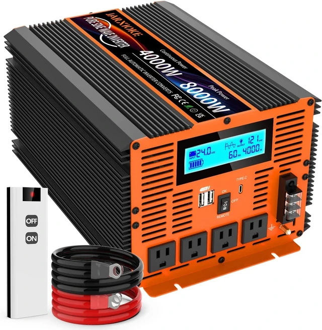 Main image of 4000 Watt Pure Sine Wave Power Inverter 24V DC to 110V 120V Converter for Family RV Off Grid Solar System Car with Type-C Ports 4 AC Power Outlets Dual USB Ports LCD Display and Remote Control