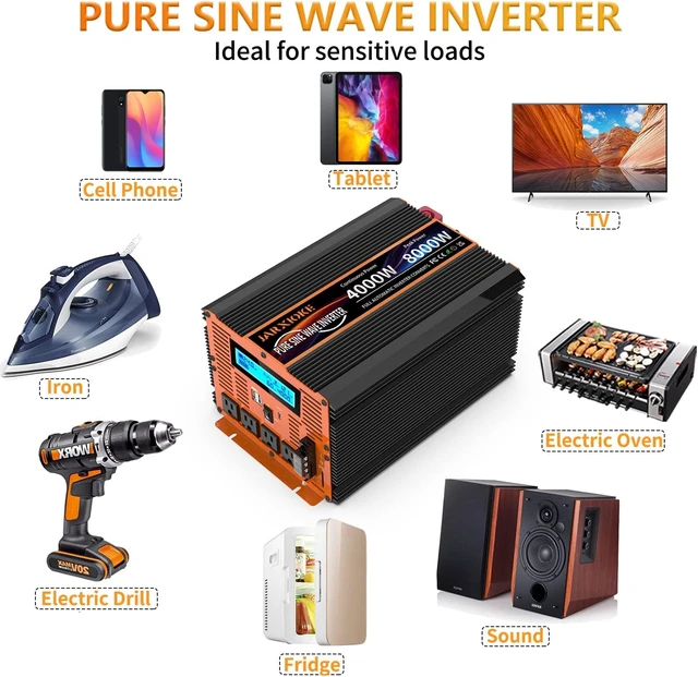 Alt view image 5 of 7 - 4000 Watt Pure Sine Wave Power Inverter 24V DC to 110V 120V Converter for Family RV Off Grid Solar System Car with Type-C Ports 4 AC Power Outlets Dual USB Ports LCD Display and Remote Control